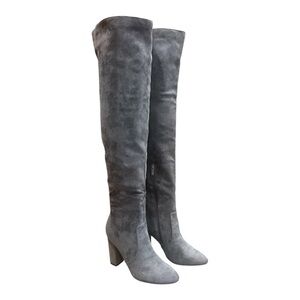 Tall Over The Knee Suede Grey Block Heel Boots SZ 6 NEW